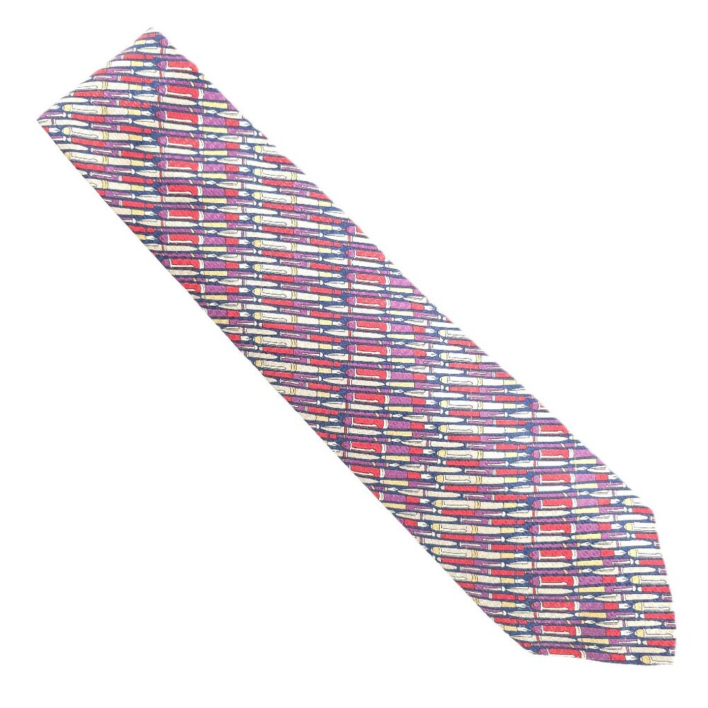 Boston Traders Men Necktie 100% Silk Geometric Purple Blue Red 60x3.5 - NWOT